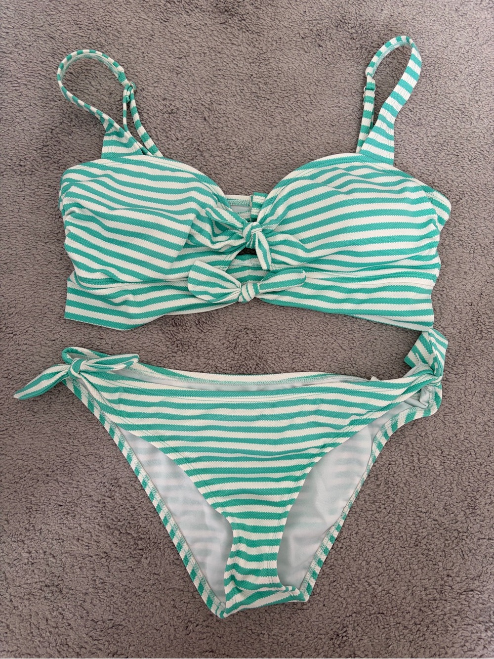 Shade & Shore Mint Green and White Striped Bikini